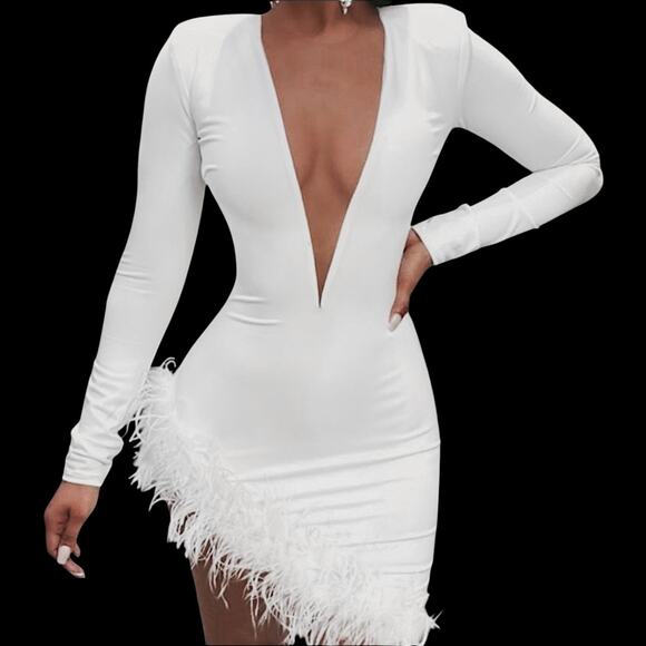 CBR White Feathered Mini Dress | Size M - Picture 6 of 6